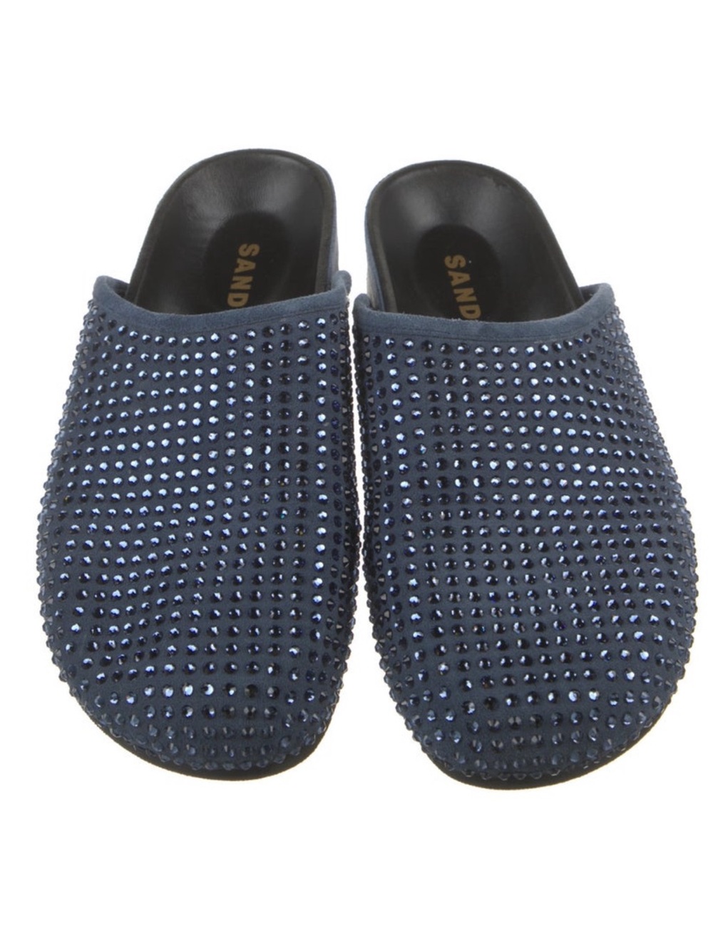 Sandro Navy Suede Crystal-Studded Slip-On Mules
